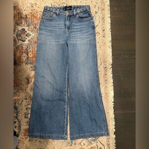 7 For All Mankind Light Blue Braided Trim Wide Leg Jeans